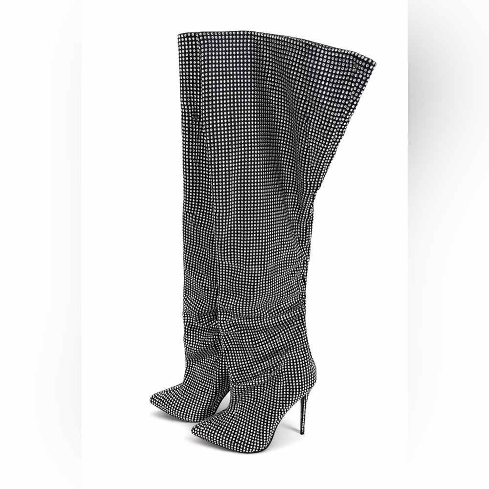 PrettyLittleThing Black and White Over the Knee Boots